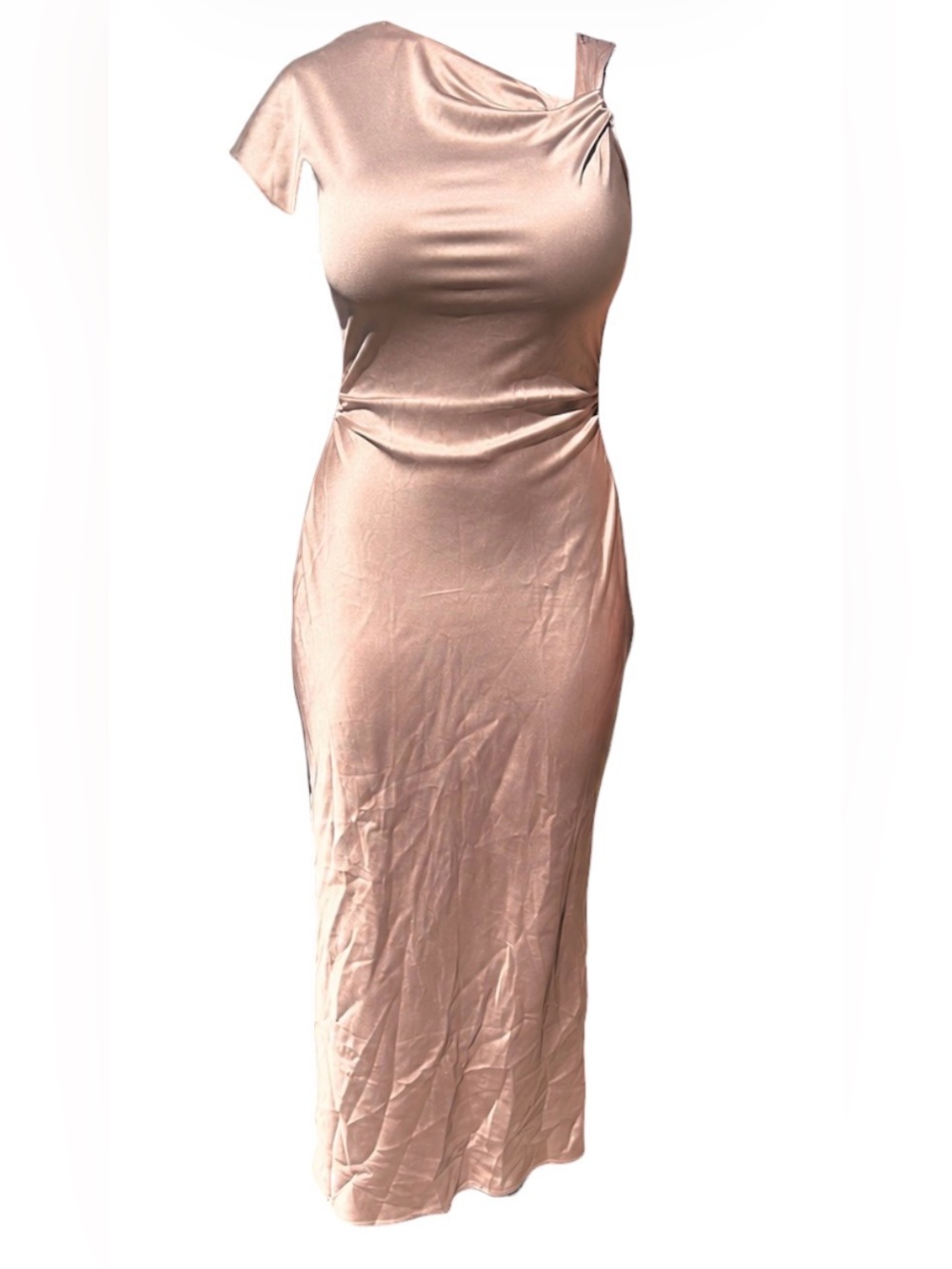 Zara Rose Gold Satin Maxi Dress